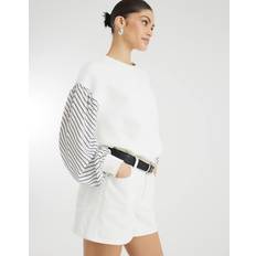 XL Jumpers River Island Stripe Hybrid Sleeve Sweatshirt - Cream