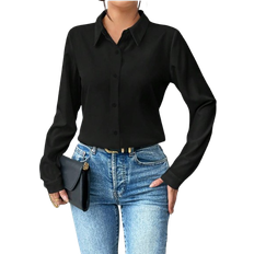 Shein Solid Color Button Front Long Sleeve Shirt