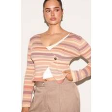 Gold Cardigans PrettyLittleThing Shape Peach Knitted Striped Wrap Over Cardigan - Orange