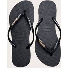 PrettyLittleThing Havaianas Slim Logo Metallic Flip Flops - Black