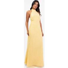 Anaya Anaya Gold Foil Halterneck Maxi Dress - Butter Yellow