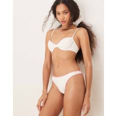 White - Women Bikini Bottoms Stradivarius Embroidered Brazilian Bikini Bottom - White/Pink