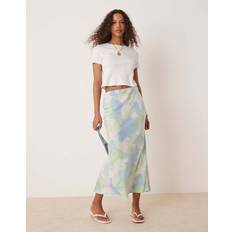 Vila Satin Midi Skirt - Blue/Green Marble Print