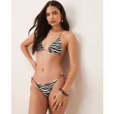 Beige - Women Swimwear Stradivarius Reversible Printed Brazilian Bikini Bottoms - Ecru