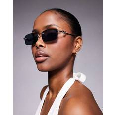 Exclusive 90s Rectangle Butterfly Detail Sunglasses - Silver/Black