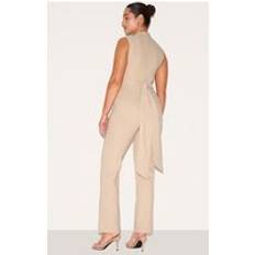 White Jumpsuits & Overalls PrettyLittleThing Shape Stone Stretch Woven Tailored High Neck Wide Leg Jumpsuit - White