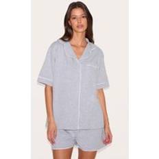 Grey Sleepwear PrettyLittleThing Jersey Piping Detail Short Pj Set - Grey Marl