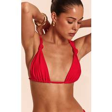 PrettyLittleThing Red Ruched Knot Detail Triangle Bikini Top - Red
