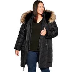 Avenue Outerwear Avenue Women's Plus Size Chevron Faux Fur Hood Long Puffer Coat