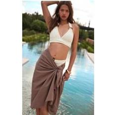 One Size Swimwear PrettyLittleThing Linen Look Beach Sarong - Chocolate