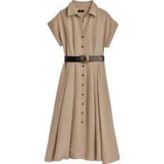 Donna Karan New York Button-Front Short-Sleeve Belted Dress - Fawn Linen