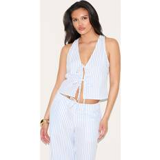 Blue Tank Tops PrettyLittleThing Striped Sleeveless Tie Front Top - Blue