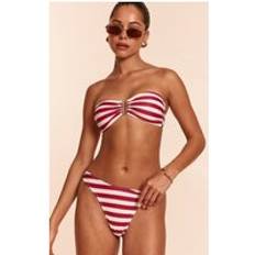 Red Bikinis PrettyLittleThing Burgundy Stripe Tanga Bikini Bottoms - Red