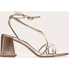 PrettyLittleThing Gold PU Round Toe Strappy Mid Block Heel Sandals - Yellow
