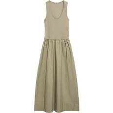 Mango Flared Dress In Combined Fabric - Khaki