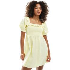 New Look Shirred Frill Mini Dress - Light Yellow