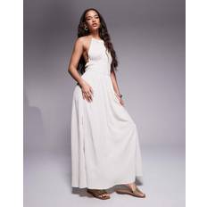 River Island Halterneck Shirred Maxi Dress - Stone
