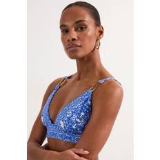 Karen Millen Blue Scarf Print Plunge Bikini Top