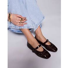 Public Desire Clementina Laser Cut Mary Jane Ballet Flats - Brown/Black