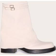 White Ankle Boots PrettyLittleThing Faux Suede Round Toe Fold Over Buckle Strap Ankle Boots - White