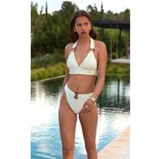 Beige - Women Bikini Bottoms PrettyLittleThing Cream O Ring Detail Tanga Bikini Bottoms - White