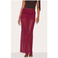 PrettyLittleThing Wine Chiffon Fold Over Ruched Maxi Skirt - Red