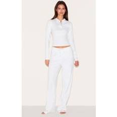 Ribbed Sleepwear PrettyLittleThing Cream Ribbed Long Sleeve Long Pj Set - White