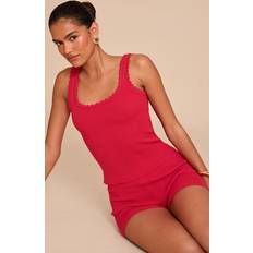 Mesh Tank Tops PrettyLittleThing Red Knitted Scallop Edge Scoop Tank Top - Red