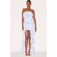 PrettyLittleThing Printed Ruffled Bandeau Maxi Dress - Blue