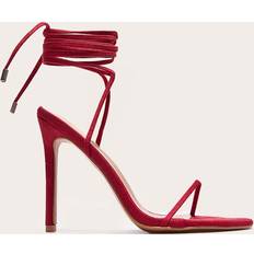 PrettyLittleThing Faux Suede Round Toe Barely There Heeled Sandals - Red