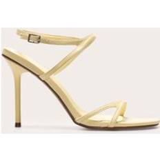 Yellow Heeled Sandals PrettyLittleThing Lemon Pu Round Toe Asymmetric Strap High Stiletto Heeled Sandals - Lemon