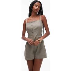 Topshop Button Down Playsuit - Khaki
