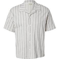 Grey Shirts Jack & Jones Premium Revere Collar Shirt Cream Navy Stripe