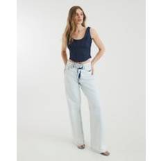 Beige Jeans River Island Bleached Relaxed Straight Leg Jeans - Beige