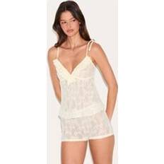 Yellow Sleepwear PrettyLittleThing Soft Bow Textured Frill Cami Short Pj Set - Lemon