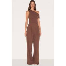 PrettyLittleThing Chocolate Twist Sleeve Ruched One Sleeve Jumpsuit