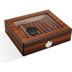 Humidors CIGARLOONG Cigar Humidor Brown 20-25 Desktop Cedar Wood Lined Storage Box