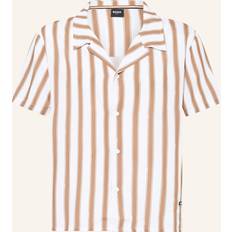 Men - Natural Clothing BOSS Co-Ord Striped Short Sleeve Shirt - Beige/White