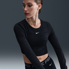 Nike Pro Women's Dri-FIT Long-Sleeve Cropped Jacquard Top - Black