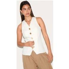 Gold Vests PrettyLittleThing Cream Woven Gold Button Detail Fitted Waistcoat - White