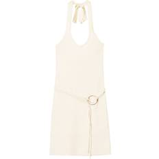 Bershka Stickad Miniklänning Med Halterneck - Naturvit