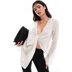 SNDYS Sheer Plunge Knot Detail Blouse - White