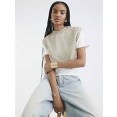 Gold Tops River Island Crochet Overlay T-Shirt - Gold