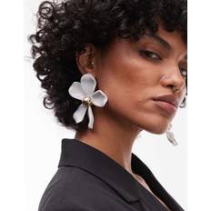 Elaine Statement Flower Earrings - White Marble