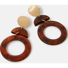 Accessorize Gold Geometric Resin Drop Earrings - Brown
