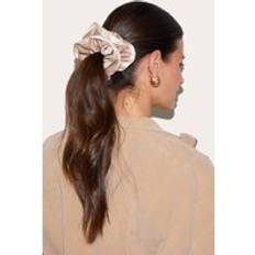 Taupe Satin Boarder Scrunchie - Brown