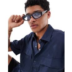 Pull&Bear Angular Sunglasses With Blue Lens - Black