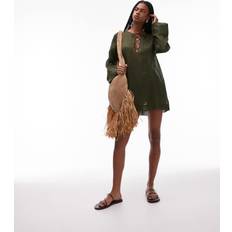Saronger & Kimonos Arket Sheer Ramie Mini Beach Cover-Up - Khaki Green