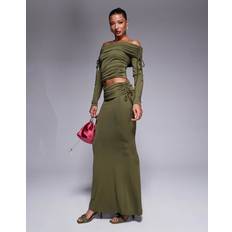 Modal Skirts ASOS DESIGN Premium Modal Fold Over Waist Fishtail Maxi Skirt - Olive/Green