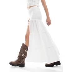 Bershka Skirts Bershka Shirred Waist Tiered Maxi Skirt - White